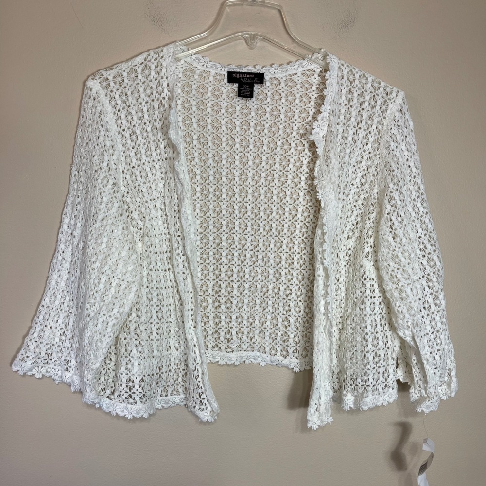 NEW Signature by Robbie Bee Ivory Crochet Lace Open Front Cardigan Plus 22W